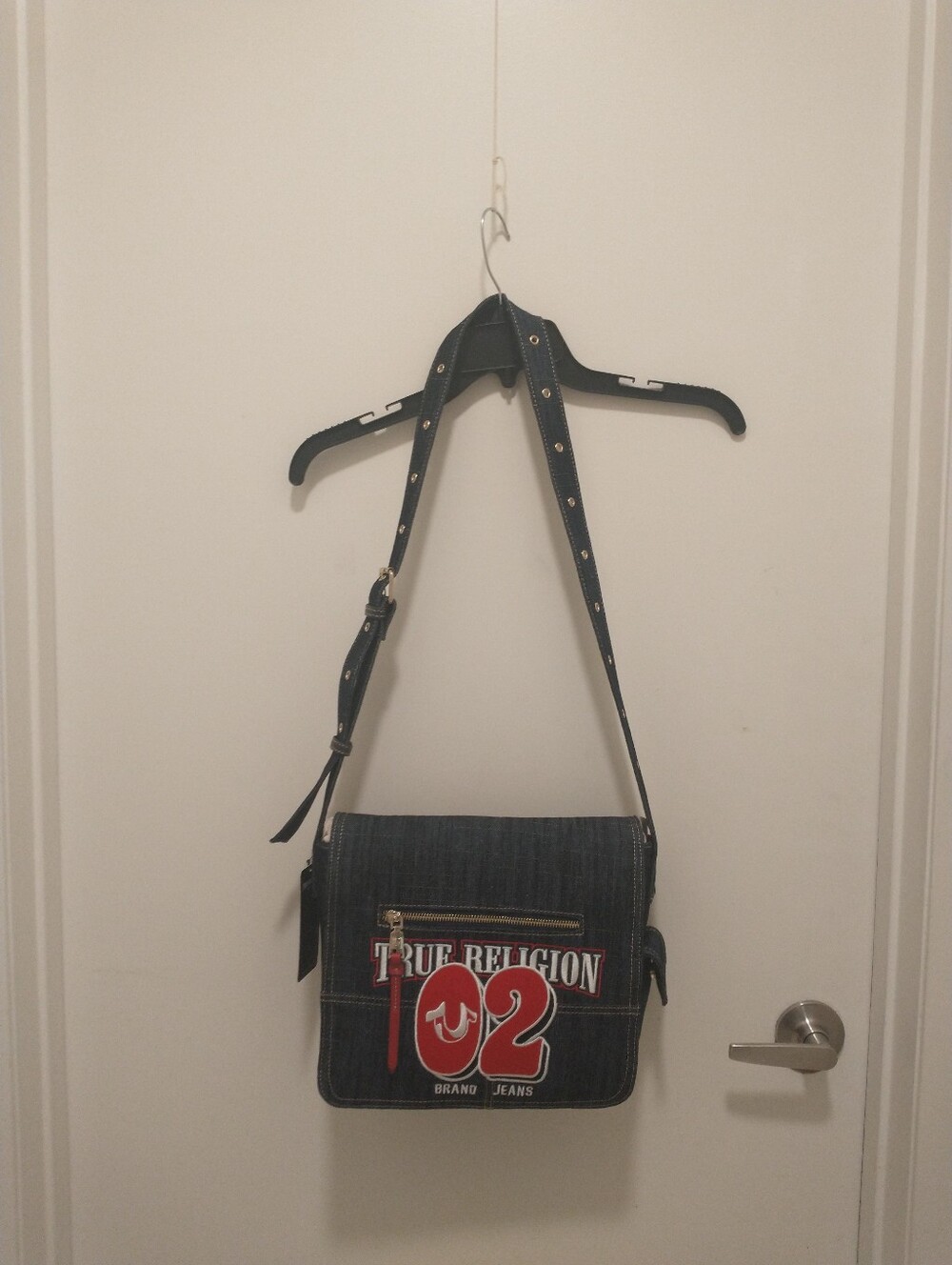 TRUE RELIGION Women Denim Messenger Bag Dark Denim Purse, New With Tags